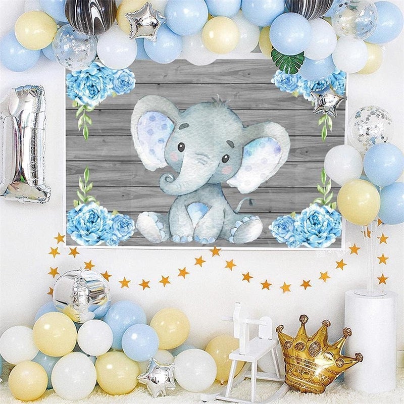 AOFOTO 6x4ft Flowers Wooden Elephant Backdrop Blue Baby Boy Gender Reveal Party Decorations Sweet Floral Baby Shower Photo Shoot Background for Photography Kid Child Birthday Photo Studio Props Vinyl - Image 4